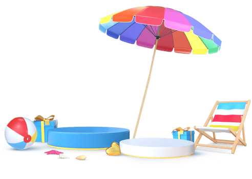 3D Rendering Two Podiums With Colorful Summer Objects For Product Placement png
