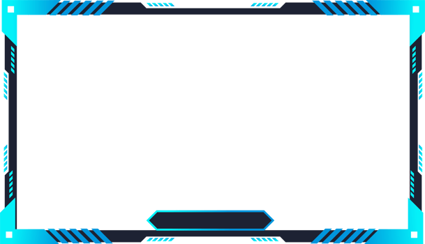 Futuristic live streaming overlay png with frosty blue color. Live gaming screen panel and broadcast frame design with abstract shapes. Streaming panel overlay template design for gamers.