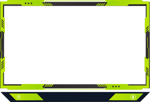 Live broadcast screen panel png with green color. Online gaming frame decoration with buttons. Live streaming overlay png with offline screen. Futuristic screen border design for online gamers.