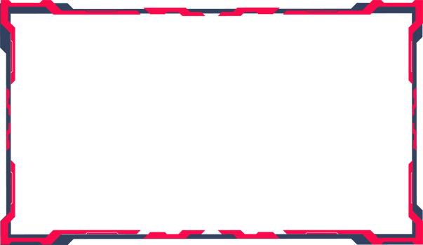 Live gaming broadcast frame with digital shapes for gamers. Dark streaming overlay panel design with red color borders. Futuristic gaming screen design png for online streamers.