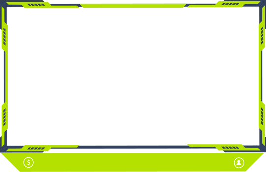 Live streaming overlay png for online gamers. Online gaming frame png with green color. Futuristic screen border design with an offline screen. Live broadcast screen decoration with buttons.