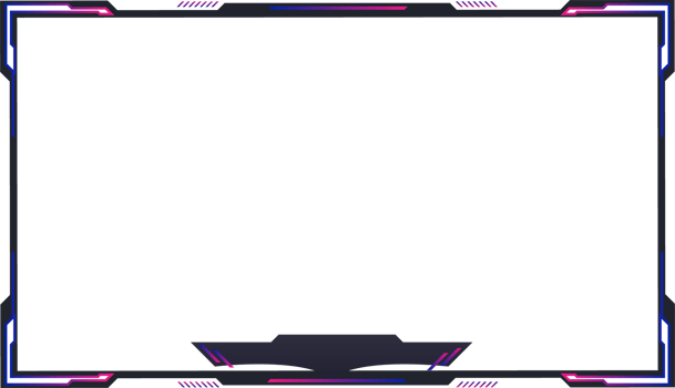Futuristic gaming frame border design with online and offline screens. Modern gaming overlay layout png for streamers. Live streaming overlay template design with simple shapes and buttons.