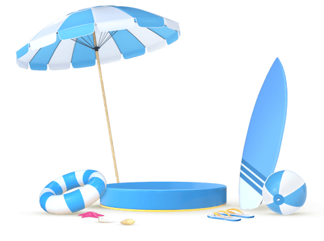 3D Rendering Podium With White And Blue Summer Objects For Product Placement png