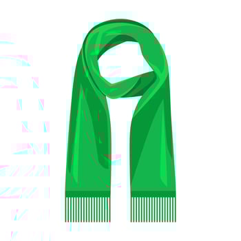 Vector illustration of green scarf, isolated on white background. Winter scarf