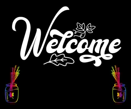 Welcome calligraphy lettering with decorative elements of branches. Greeting card with calligraphy. Hand drawn design vector illustration.