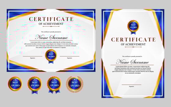 certificate design simple modern a4 luxury certificate blue gold color vector