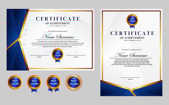 certificate design simple modern a4 luxury certificate blue gold color vector