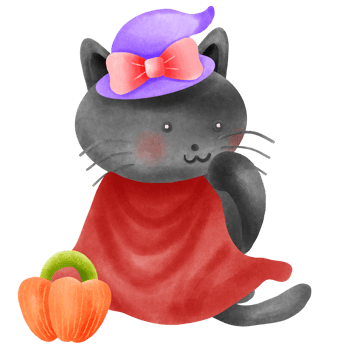 Lovely black cat in a witch's hat for Halloween. png