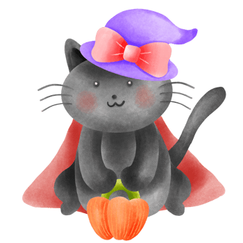 Cute black cat holding a watermelon tube on Halloween. png