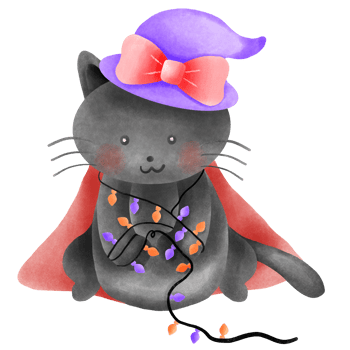 Black cat preparing a witchy potion for Halloween. png