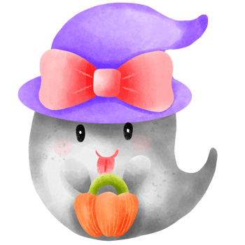 Cute ghost holding a pumpkin for Halloween png