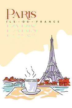 Eiffel Tower in Paris. Sunset on the Champs Elysees. Parisian night. Tourist attraction. Sunset in France. Abstract line vector illustration