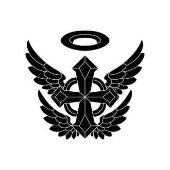 Cross with angel wings vector silhouette