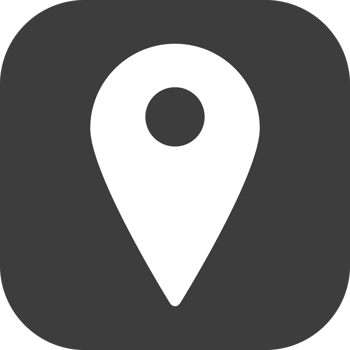 Location pointer pin icon in black square. png