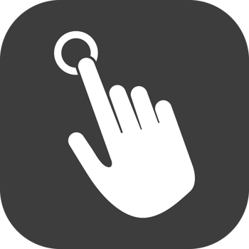 Hand pointing icon in black square. png