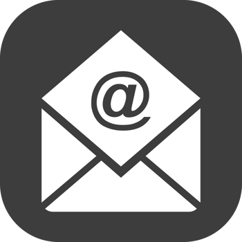 Email message icon in black square. png