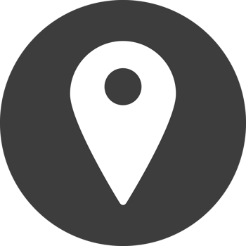 Location pointer pin icon in black circle. png