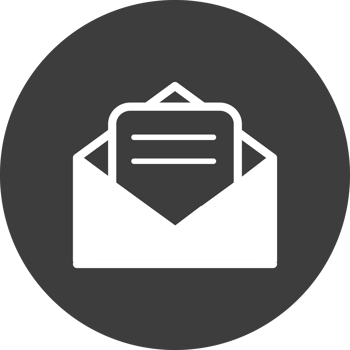 Email message icon in black circle. png