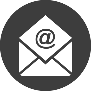 Email message icon in black circle. png