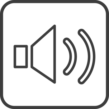 Speaker icon in thin line black square frames. png