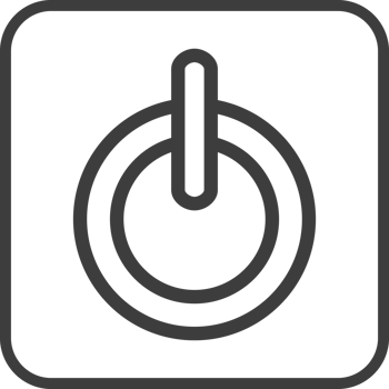 Power button icon in thin line black square frames. png