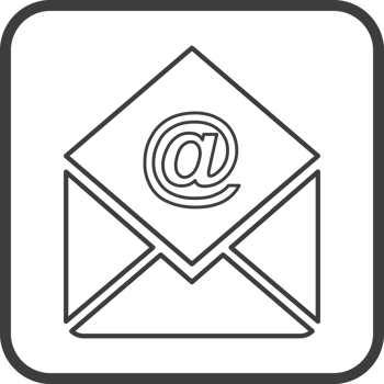 Email message icon in thin line black square frames. png