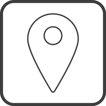 Location pointer pin icon in thin line black square frames. png