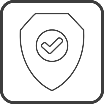 Shield check mark icon in thin line black square frames. png