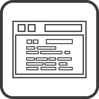 Web page icon in thin line black square frames. png