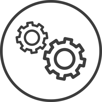 Setting icon in thin line black circle frames. png