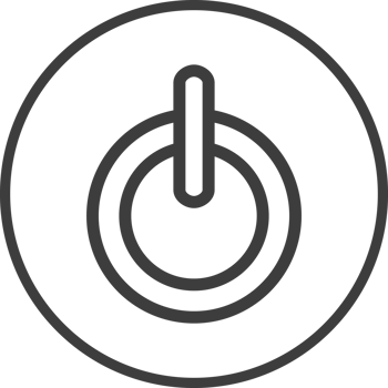 Power button icon in thin line black circle frames. png