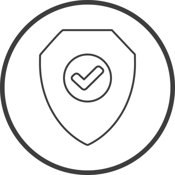 Shield check mark icon in thin line black circle frames. png