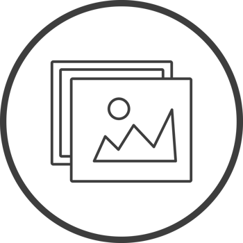 Image icon in thin line black circle frames. png