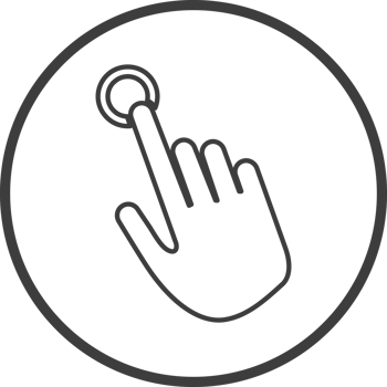 Hand pointing icon in thin line black circle frames. png