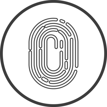 Fingerprint scanner icon in thin line black circle frames. png