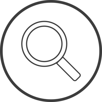 Search icon in thin line black circle frames. png