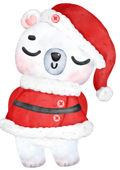 Cute Christmas Polar Bear in Santa Dress, Cartoon Watercolor Illustration png