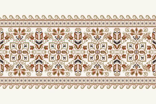 Floral Cross Stitch Embroidery on white background.geometric ethnic oriental pattern traditional.Aztec style abstract vector illustration.design for texture,fabric,clothing,wrapping,decoration,scarf.
