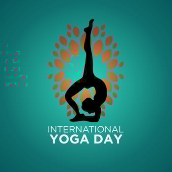 Yoga Concept with Text International Yoga Day. Yoga Posture. Group of people practicing yoga. vector