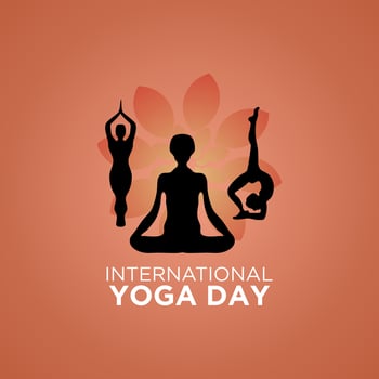Yoga Concept with Text International Yoga Day. Yoga Posture. Group of people practicing yoga. vector