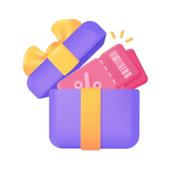 Gift box delivering special festive discounts to customers. 3D illustration. png