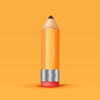 Rubber pencil eraser for wood. Yellow pencil isolated on orange background. vector