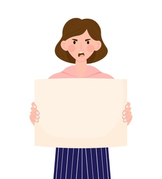 Woman pro-choice activist holding empty poster. Female protestor. Feminism manifestation. Flat vector illustration isolated on white background