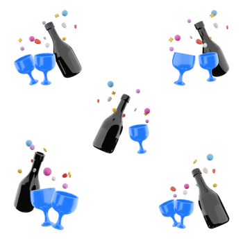 3d rendering Two glasses of wine icon set. 3d render a bottle of wine and two blue glasses different positions icon set. png