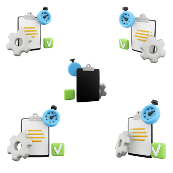 3d rendering notepad, timer and gear icon set. 3d render Work in focus, productivity, self discipline different positions icon set. png