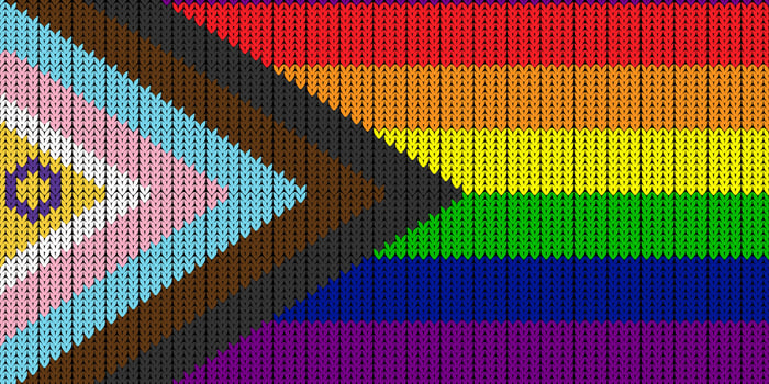 Intersex Pride Flag. Pride flag illustration. Lgbt community symbol in rainbow colors. Vector backdrop for your design. LGBT FLAG WITH Knitting