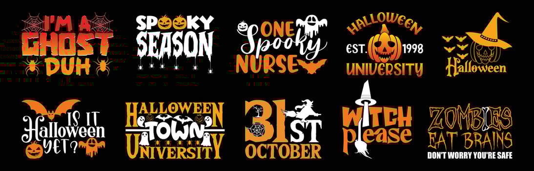 Halloween T shirt Design Bundle, Quotes about Halloween, Halloween T shirt, Halloween typography T shirt design Collection vector