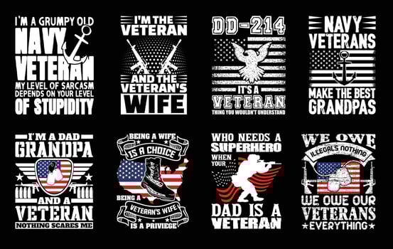 Veteran T shirt Design Bundle, Quotes about Veterans Day, Army  T shirt, Military vintage T shirt design Collection vector