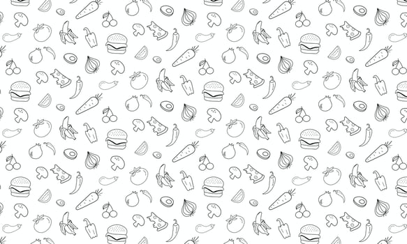Hand drawn seamless pattern of vegetables. Vector illustration. Free Vector