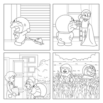 Blue Robo Cat and Friends Coloring Pages vector